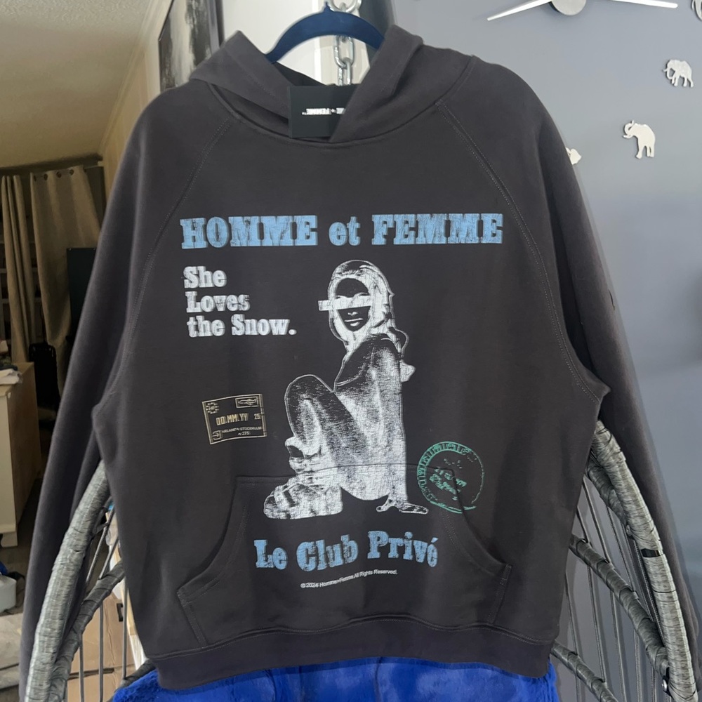 Black Homme Femme Graphic Snow Bunny Hoodie